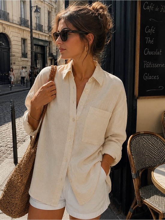 Abercrombie & Fitch Tops - Abercrombie & Fitch Oversized Linen Blend Button Front Shirt XS Euro Travel